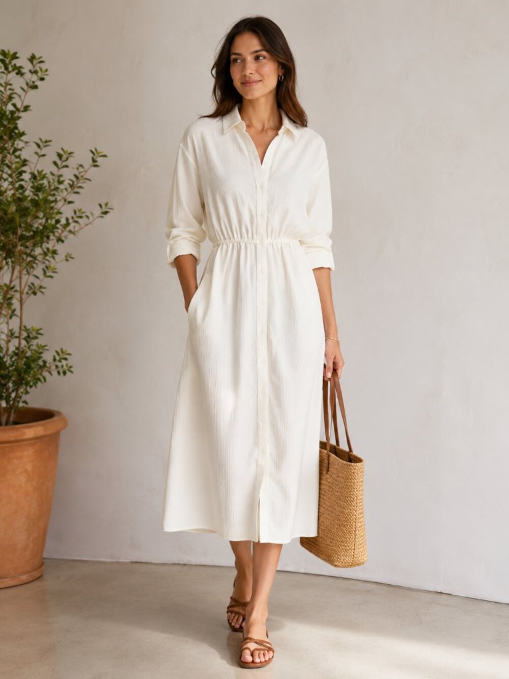 NWT Everlane The Mini Jacquard Stripe‎ Shirt Dress Cream Midi Sz. XL